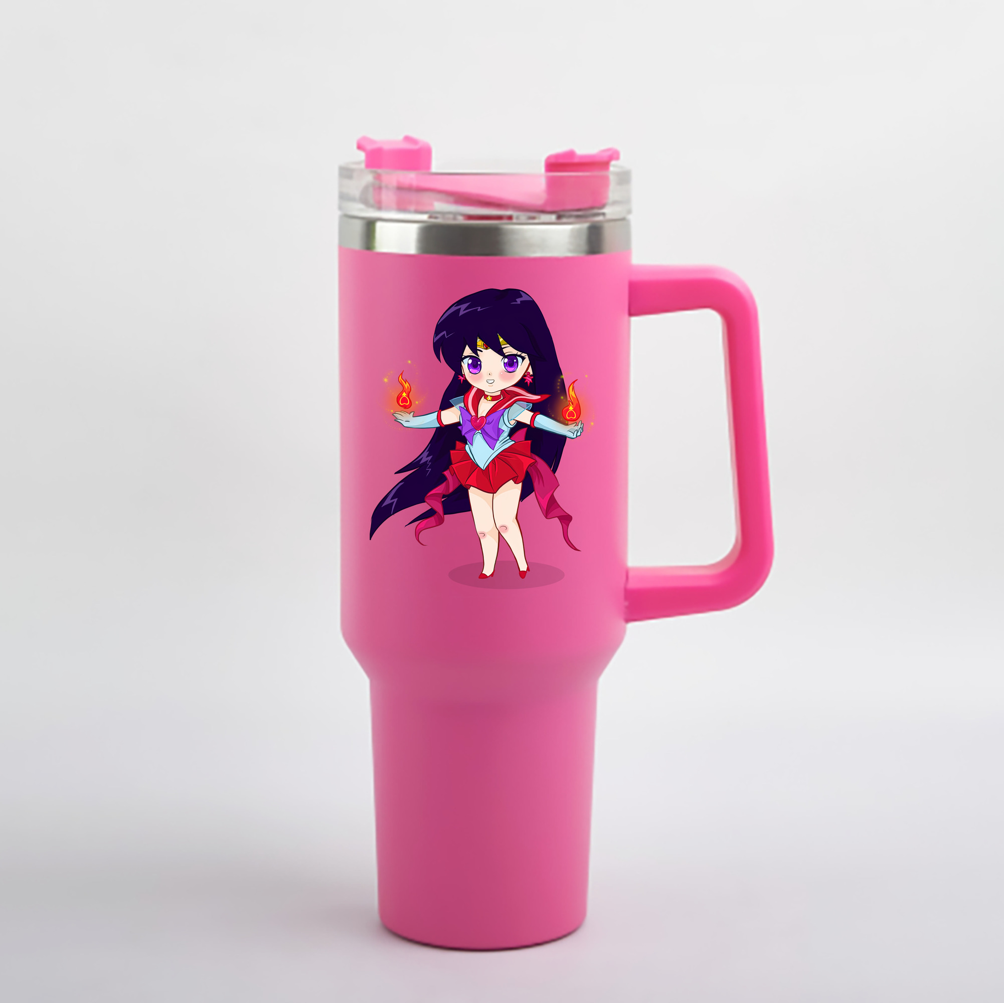 （画像用） 美少女戦士セーラームーン 火野レイ ひの レイ Sailor Moon Hino Rei （セーラーマーズ,Sailor Mars） 1200mL車用タンブラー - クリスタルステッカー（プラスチックストロー付き）